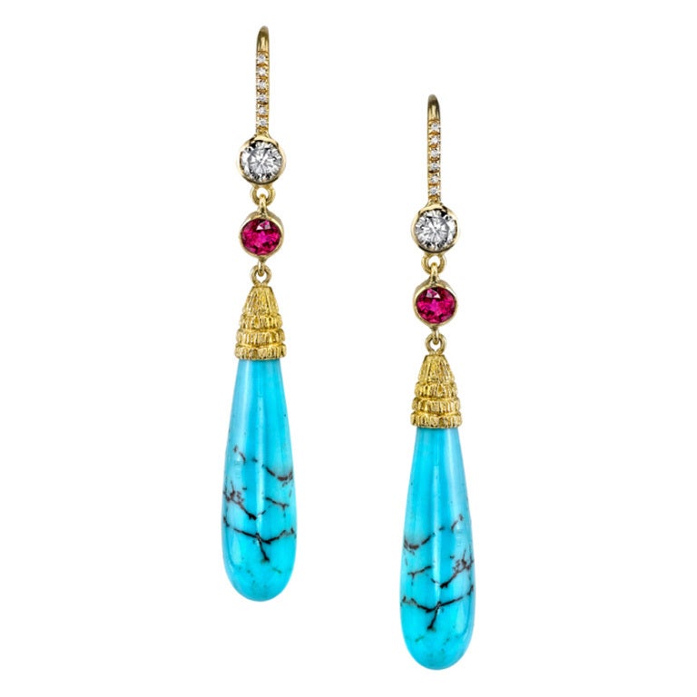 Turquoise Long Drop Earrings For Sale