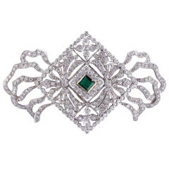 Diamond Emerald Bow Brooch 4