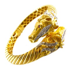 Horse Head Diamond Gold Crossover Bangle Bracelet