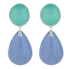 Chalcedony Drop Earrings 18 Karat White Gold