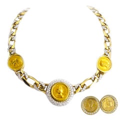 BULGARI Roma Gold Coin Diamond Necklace and Earrings