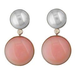 Pink Opals, Mabe Pearls Custom Made Earrings