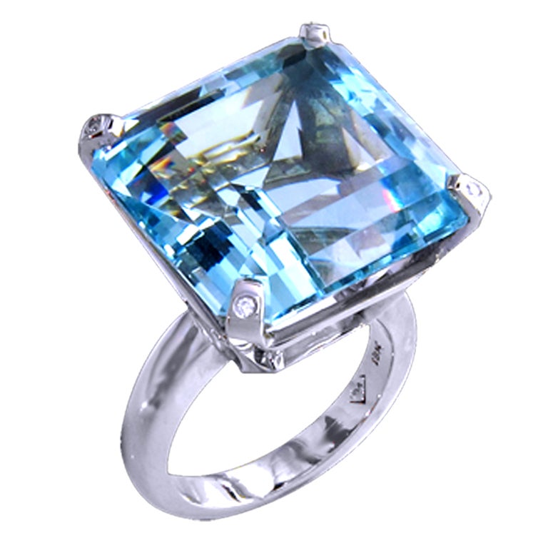 24.30 Carats Aquamarine,  Diamond Ring
