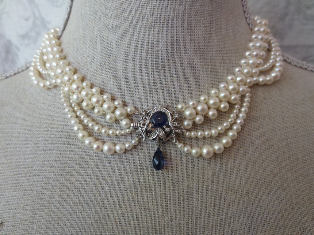 pearl and sapphire necklace pearl and sapphire necklace