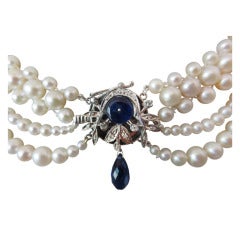 Drapierende Saphir & Perlenkette