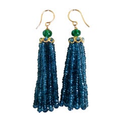 London Blue Topaz and Emerald Tassel Earrings