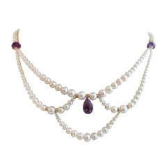 Marina J Graduated Pearl Necklace with Amethyst Teardrop Briolette 9