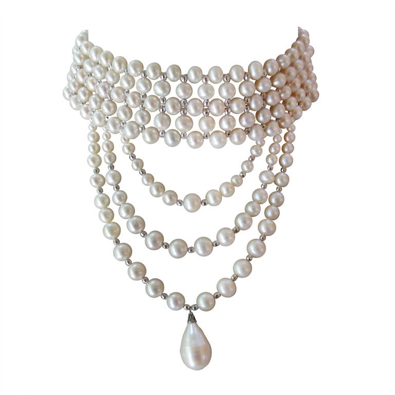 Deep Pearl and Silver Draped Choker