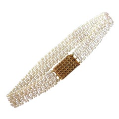 Marina J. Multi-Strand Unique Woven Seed Pearl Bracelet with Antique Gold Clasp