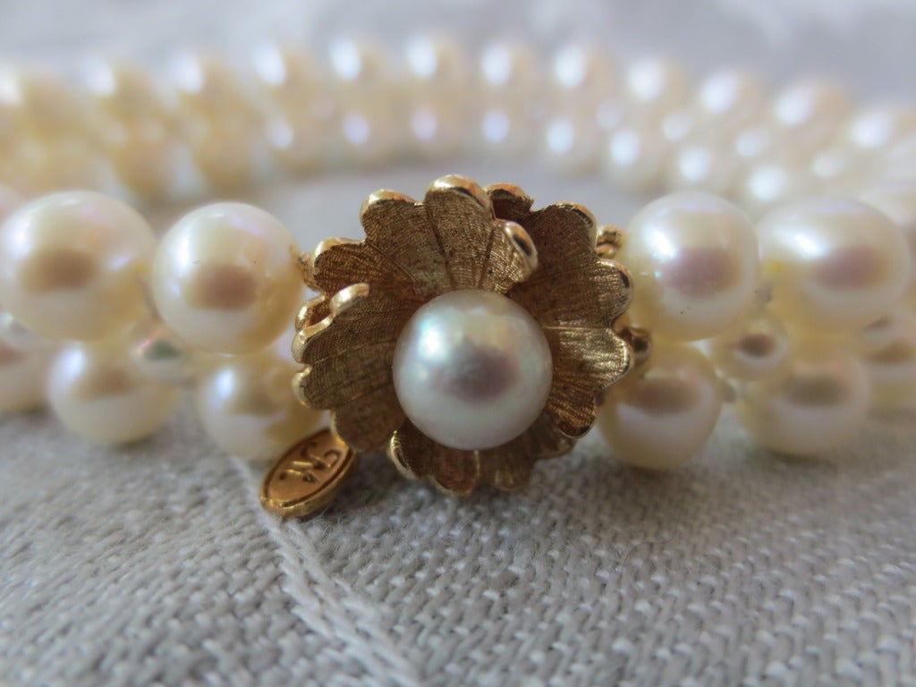 Contemporary Woven Pearl Bracelet with Vintage Floral Gold Clasp