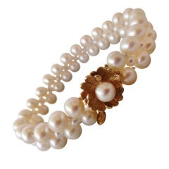 Woven Pearl Bracelet with Vintage Floral Gold Clasp