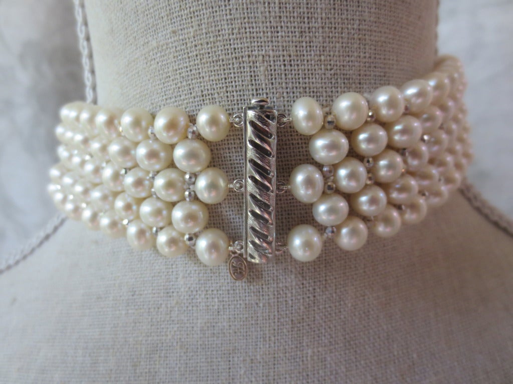 Edwardian Woven Pearl Draped Choker with Sliding Clasp and Large Baroque Pearl