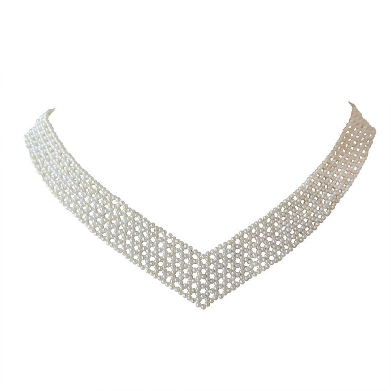 Woven, multi-stand, seed Pearl Necklace with Gold clasp