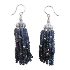 Iolite Blue Pyrite Tassel Earrings
