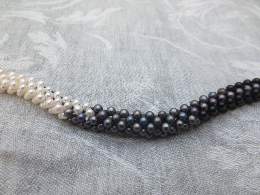 Pearl, Black Pearl, and Onyx Bead Woven Rope Necklace with Silver Clasp 2
