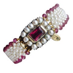 Garnet Pearl Ribbon Style Bracelet