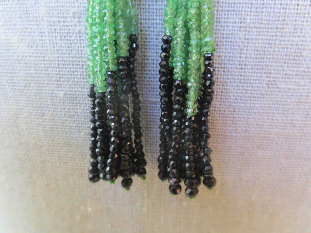 Contemporary Marina J .Onyx and Tsavorite Tassel Earrings with Diamonds 14K gold and silver