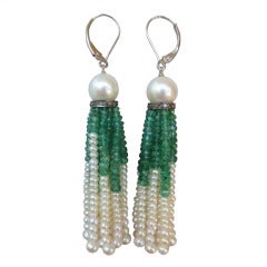 Pearl and Emerald Tassel Earrings