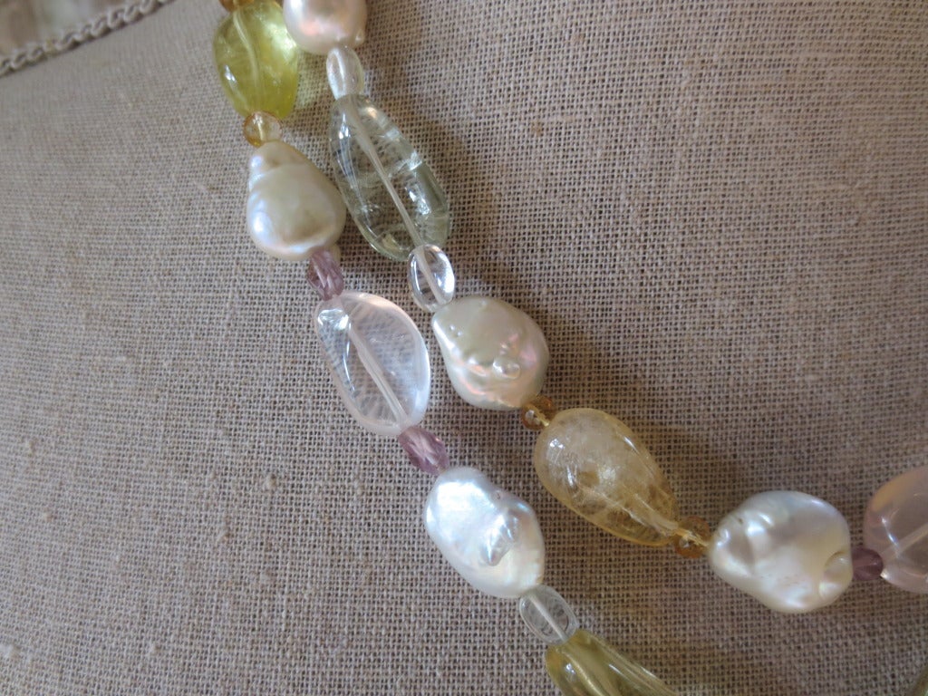 Baroque Pearl Sautoir with Multicolor Stones