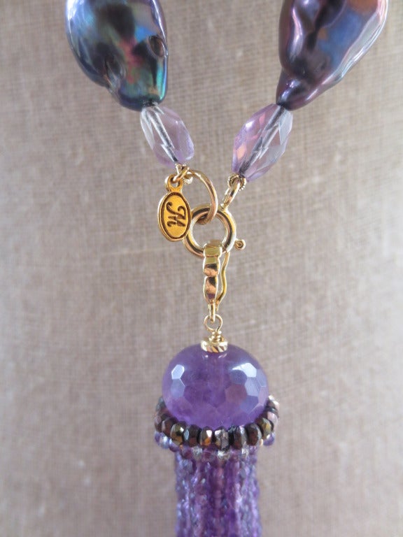 Amethyst, Black Baroque Pearl & Rose Quartz Sautoir 1