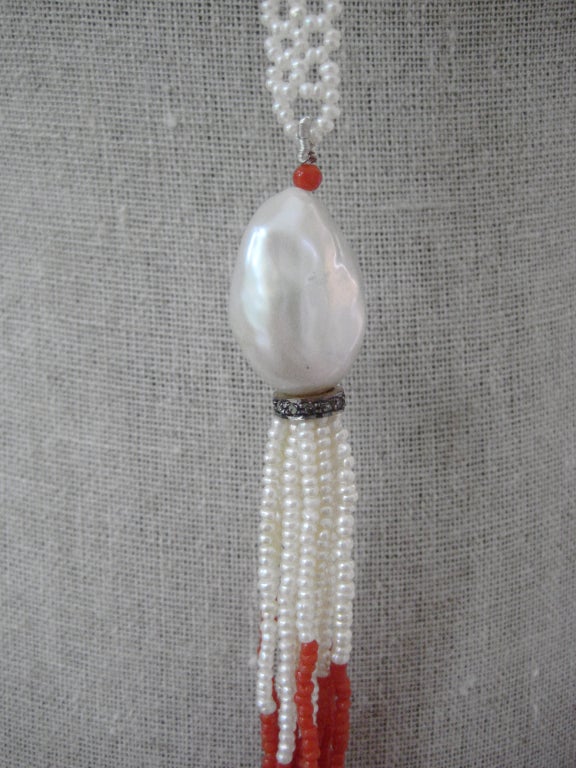Pearl Lace Sautoir with Coral Accent 1