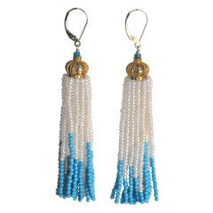 Pearl and Turquoise Tassel Earrings