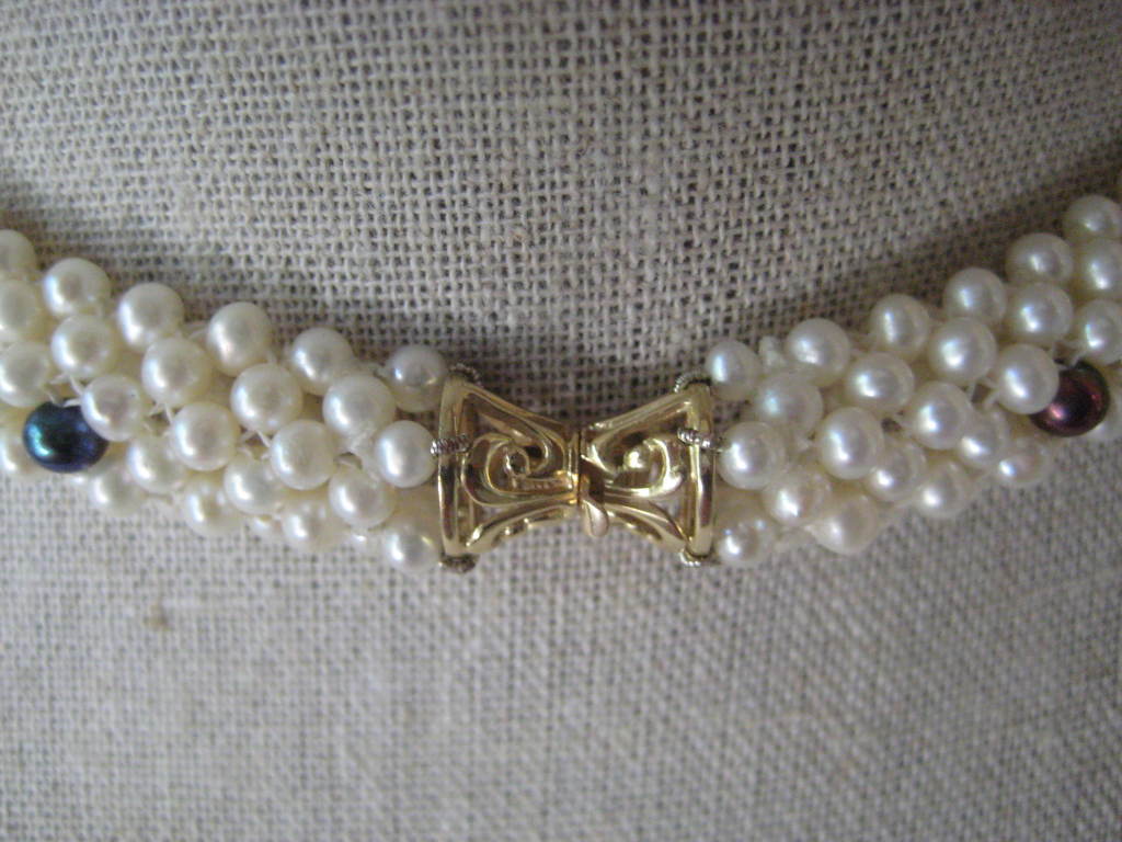  Marina J. Woven White & Black Pearl Rope Necklace with 14K Yellow Gold Clasp  In New Condition In Los Angeles, CA