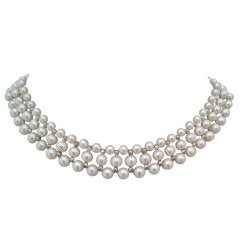 Woven Pearl Necklace with White Gold Faceted Beads and Flower Clasp 4