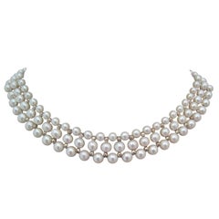 Marina J Woven Pearl Necklace with White Gold Faceted Beads and Sliding  Clasp