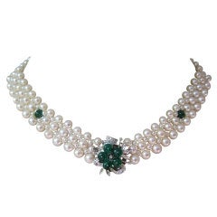 Pearl and Emerald Clasp Necklace