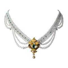 Marina J.One-of-a-Kind Woven Pearl, Emerald, Gold Pendant Necklace 6