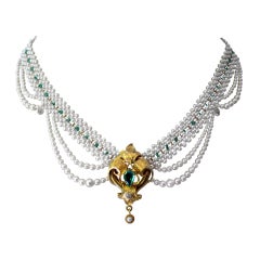 Marina J. One-of-a-Kind Woven Pearl, Emerald, Gold Pendant Necklace