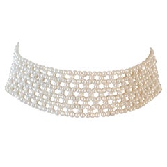 Marina J. Woven White Pearl Choker with Sterling Silver Sliding Clasp