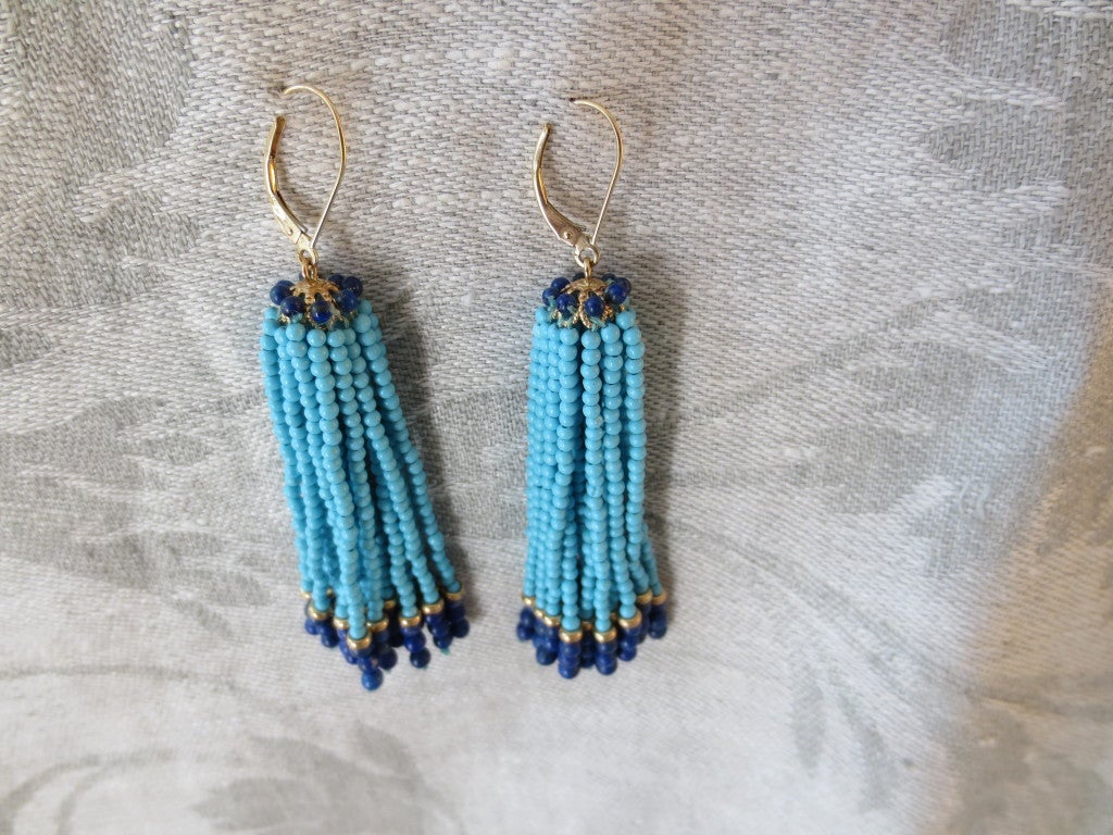 Turquoise and Lapis Lazuli Tassel Earrings