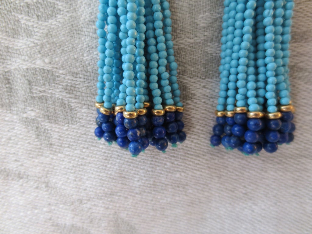 Women's Turquoise and Lapis Lazuli Tassel Earrings