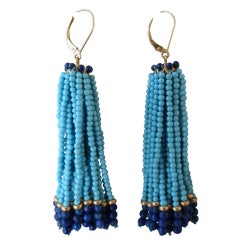 Turquoise and Lapis Lazuli Tassel Earrings