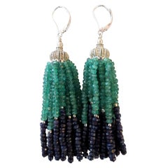 Emerald & Sapphire Tassel Earrings