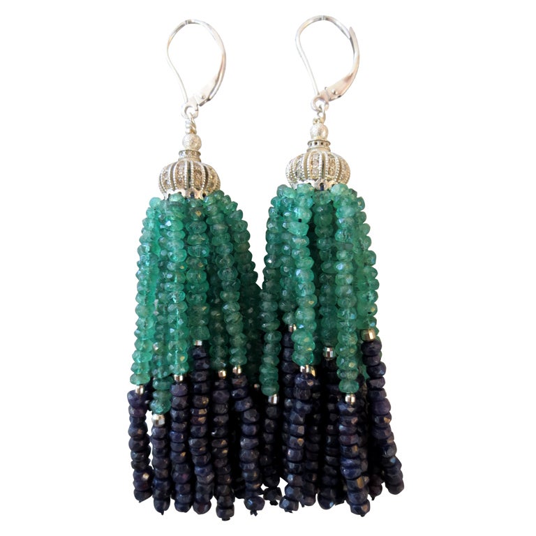 Emerald & Sapphire Tassel Earrings