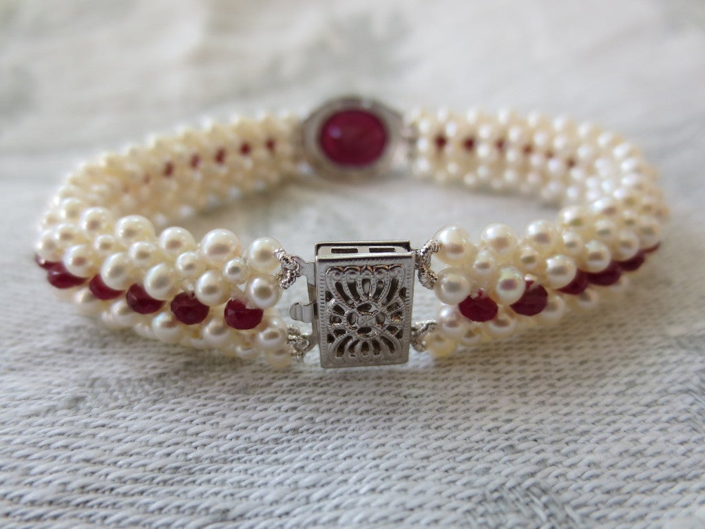 Ruby and Woven Pearl Bracelet at 1stDibs
