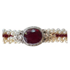Ruby and Woven Pearl Bracelet