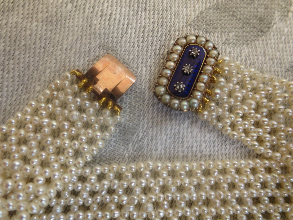 Women's Blue Enamel and Seed Pearl Bracelet