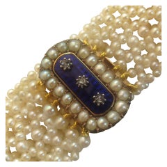 Blue Enamel and Seed Pearl Bracelet