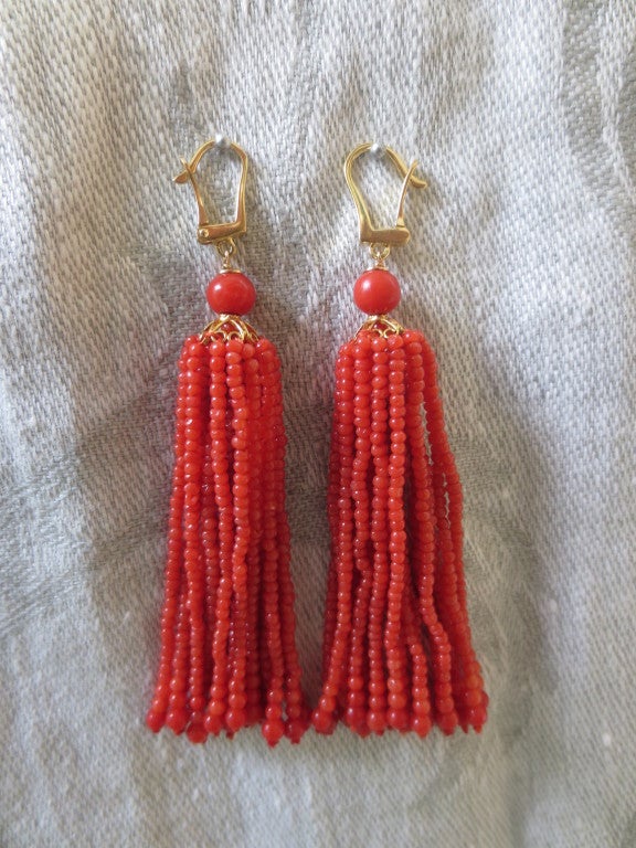Red Coral Tassel Earrings at 1stdibs