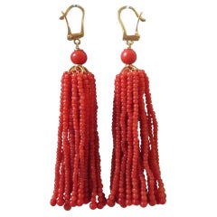 Red Coral Tassel Earrings