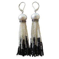 Pearl and Onyx Tassel Earrings