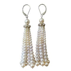 Graduated Pearl Tassel and Gold Earrings