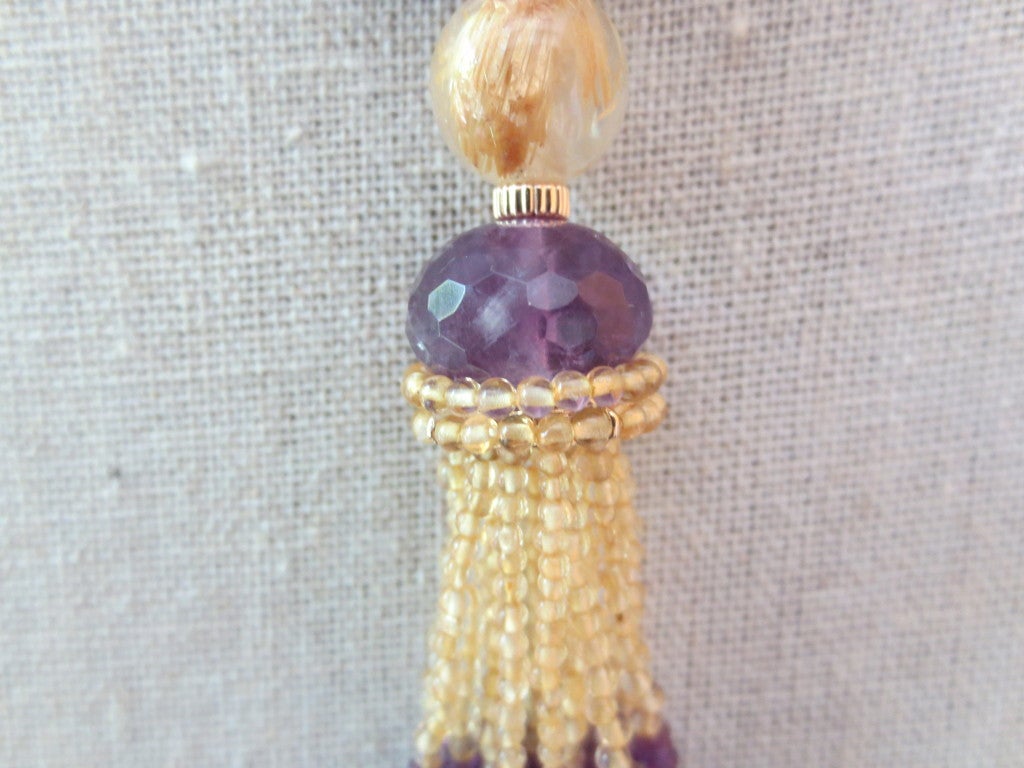 Citrine and Amethyst Beaded Necklace with 14 K Yellow Gold Magnetic Clasp In New Condition In Los Angeles, CA