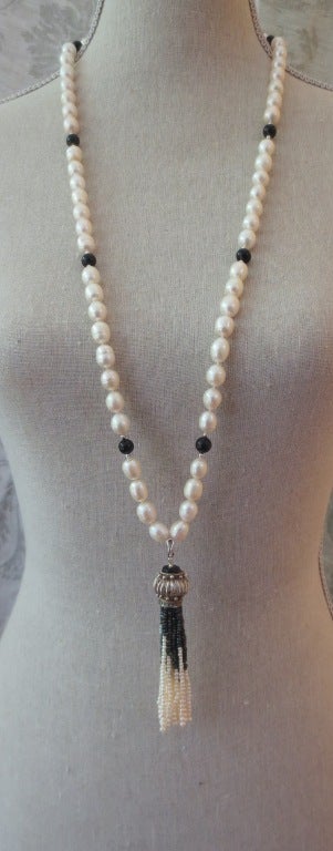 black spinel and pearl necklace