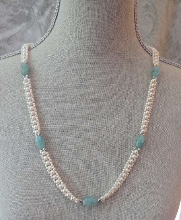 Stunning Aquamarine Pearl Blue Topaz Tassel Necklace 2