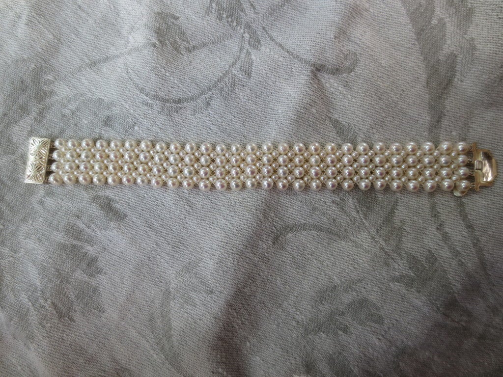 1920's Inspired Woven Pearl Bracelet With Graduated Pearl Tassel 2